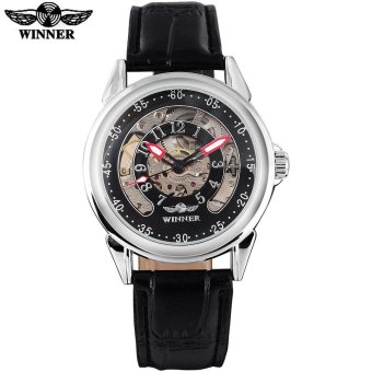 TWINNER luxury brand men fashion machanical watches leather strap men's automatic skeleton watches silver case relogio masculino - intl  