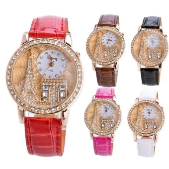 UJS Women Rhinestone Watches Crystal of the Eiffel Tower To watch Ladies Quartz Wrist Watches (Rose Red)  