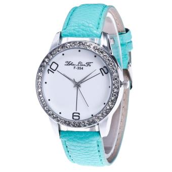 Unisex Quartz Leather Analog Wrist Simple Watch Round Case Watch Light Blue - intl  