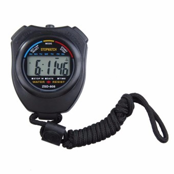 Universal Professional Stopwatch Handheld LCD Chronograph Timer with Strap - MK02 - Black  