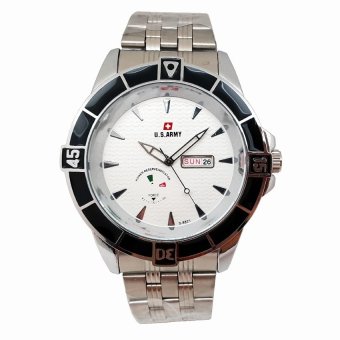 US Army - Jam Tangan Pria - Stainless Silver - Dial Putih - US 555 s  