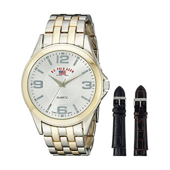 U.S. Polo Assn. Classic Men's US2038 Two-Tone Bracelet with Two Interchangeable Strap Bands Watch Set - intl  