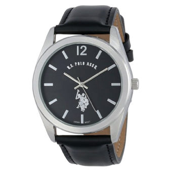 U.S. Polo Assn. Classic Men's USC50005 Silver-Tone Watch with Black Genuine Leather Band - intl  