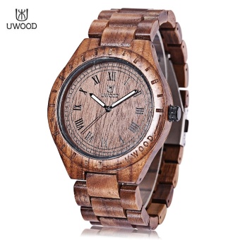 UWOOD UW - 1001 Male Quartz Watch Wooden Case Luminous Pointer Daily Water Resistance Wristwatch (Brown) - intl  