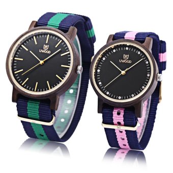 UWOOD UW - 1006 Couple Quartz Watch Japan Movt Nylon Band Wooden Case Wristwatch (#3). - intl  