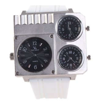 V6 195B Men's Multiple Movement White Rubber Square Analog Wrist Watch  