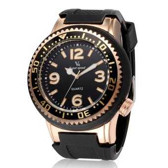 V6 Casual Quartz Watch Design Black Silicone Band Wristwatch Gold Case  
