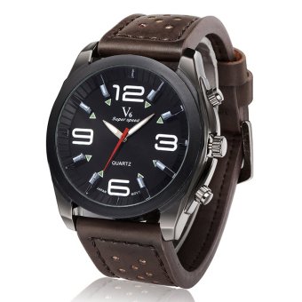 V6 Casual Quartz Watch Design Brown Leather Band Wristwatch  