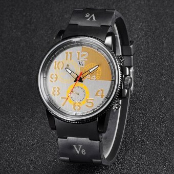 V6 Casual Quartz Watch White Dial Design Rubber Band Wristwatch Khaki  