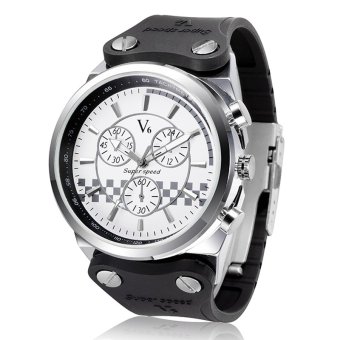 V6 Casual Quartz Watch White Dial Design Silicone Band Wristwatch Silver Case  