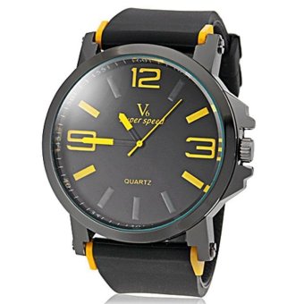 V6 Fashion Casual Watch Black Silicone Band Yellow  