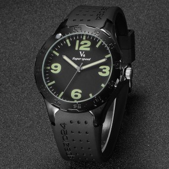 V6 Fashion Simple Casual Quartz Watch Rubber Strap Black  