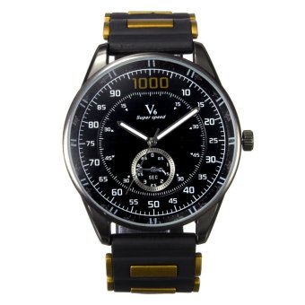 V6 Men Stainless Steel Dial Yellow Silicone Quartz Analog Modern Wristwatch  