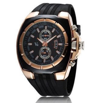 V6 Military Design Casual Watch Gold Case Black Silicone Band Black  
