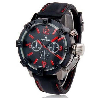 V6 Racing Design 3D Case Casual Watch Black Silicone Band Red  