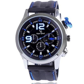 V6 Racing Design 3D Dial Casual Watch Silver Case Silicone Band Blue  