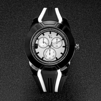 V6 Racing Style Casual Quartz Watch Rubber Band White  