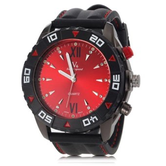 V6 Racing Style Casual Watch Black Silicone Band Red  