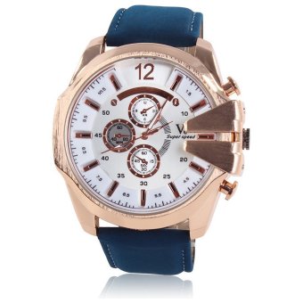 V6 Watch Men's Gree Leather Strap White Dial Quartz Wristwatch  