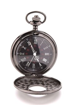 Velishy Retro Pocket Watch Quartz Necklace Pendant Black  