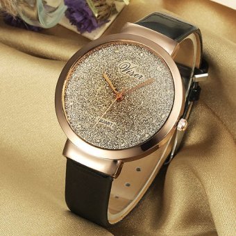 Viser Jam Tangan Wanita Analog Korea Fashion Leather Strap Quartz Lady Wristwatch Casual Watch - BLACK  