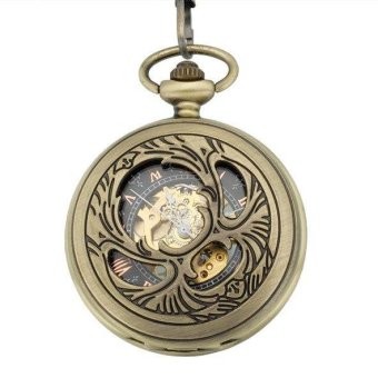 wanying Vintage Steampunk Retro Shiny Semi-hollow Phoenix Wings Carving Bronze Mechanical Hand Wind Pocket Watch for Men Women (Yellow) - intl  