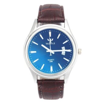 Waterproof Date Leather Blue Ray Glass Quartz Analog Watch Brown  