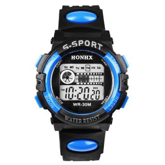 Waterproof Mens Boys Digital LED Quartz Alarm Date Sports Wrist Watch Blue - intl  