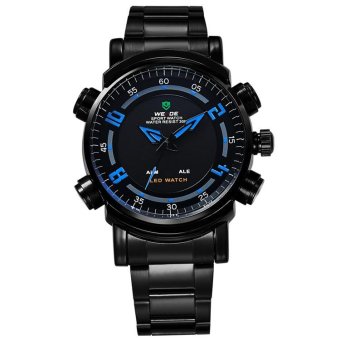 WEIDE 1101 Men's Fashion Sports Quartz Wristwatch LED Display Analog-digital Watch- Black Strap Black Surface Blue - intl  
