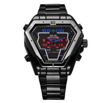 WEIDE 1102 Fashion Men's Sports Waterproof Watch Stainless Steel Strap Watch LED Wristwatch - Black Belt Silver Shell Blue - intl  