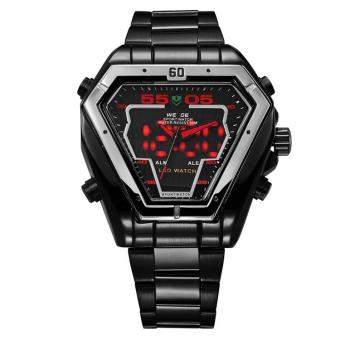 WEIDE 1102 Fashion Men's Sports Waterproof Watch Stainless Steel Strap Watch LED Wristwatch - Black Belt Silver Shell Red - intl  
