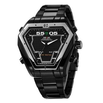 WEIDE 1102 Fashion Men's Sports Waterproof Watch Stainless Steel Strap Watch LED Wristwatch - Black Belt Silver Shell White - intl  