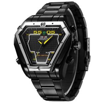 WEIDE 1102 Fashion Men's Sports Waterproof Watch Stainless Steel Strap Watch LED Wristwatch - Black Belt Silver Shell Yellow - intl  