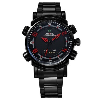 WEIDE Analog-digital LED Display Men's Sports Quartz Wrist Army Watch WH1101 - Black Belt Black Surface Red - intl  