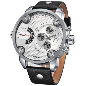 WEIDE Luxury Brand Leather StrapDual Time Analog Date Quartz Sport Military Oversize Men Wristwatches intl  