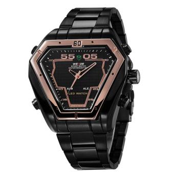 WEIDE Men's Stainless Steel Belt Watch Popular Multi-purpose Sports Waterproof LED Watch WH1102- Black Belt Gold Shell Gold - intl  