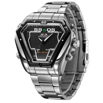 WEIDE Men's Stainless Steel Belt Watch Popular Multi-purpose Sports Waterproof LED Watch WH1102 - Silver Belt Black Surface - intl  