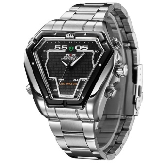 WEIDE Men's Watch Popular Multi-purpose Sports Stainless Steel Belt Waterproof LED Watch WH1102- Silver Belt Black Surface - intl  
