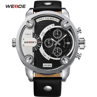 WEIDE Watches Men Luxury Top Brand Leather Strap Quartz Dual Time Analog Date Sport Military Oversize Men Wristwatches 3301 - intl  