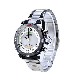 Weide Water Resistance White Dial Dual Time Display Digital Stainless Steel Brace Sports Wrist Watch - WEI-0083  