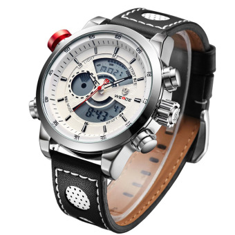 WEIDE WH-3401 Men' Luxury Genuine Leather Strap Quartz Digital LCD Back Light Military Sport Wristwatch (Brown) - intl  