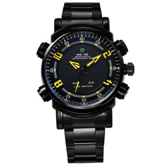 WEIDE WH1101 Analog-digital LED Display Men's Sports Quartz Wrist Army Watch - Black Belt Black Surface Yellow - intl  