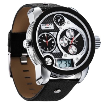 WEIDE WH2305-4 Men's Sports Diving PU Leather Band Analog + Digital Display Wrist Watch - Black - intl  