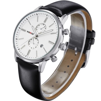 WEIDE WH3302 Men's Sports Genuine Leather Strap Stainless Steel Case Quartz Watch - White + Silver (Intl) - intl  