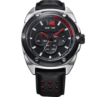 WEIDE WH3306 Men's Sports Waterproof Genuine Leather Strap Quartz Watch (Black) - intl  