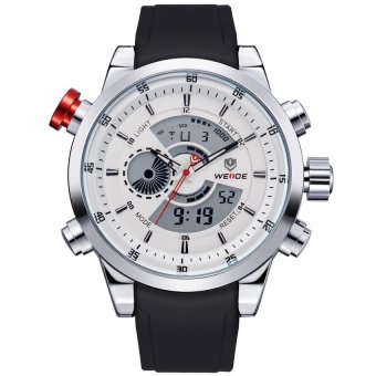 Weide Wh3401 SILVER WHITE Multi Function Week 24H Date Men Sport Big Dial Watch Rubber Strap  