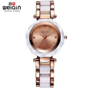 Weiqin Brand Trendy Fashion Rose Gold White Rhinestone Round Dial Analog Quartz Wrist Watch 2704 intl  