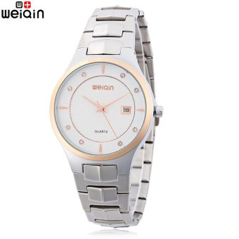 WEIQIN W00103BG Male Quartz Watch Artificial Diamond Date Display Stainless Steel Band Wristwatch (White)  