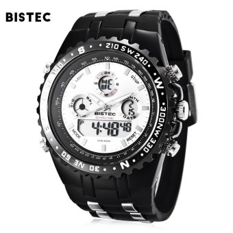 [WHITE] BISTEC 11927 Dual Movt Male Outdoor Watch Alarm Stopwatch Calendar Men Wristwatch - intl  