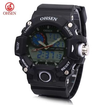 [WHITE] OHSEN AD2808 Dual Movt Quartz Digital Watch Chronograph Calendar Alarm Luminous 5ATM Wristwatch - intl  